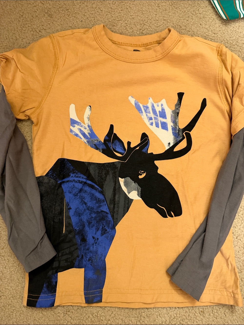 Tea Collection Mustard & Gray Moose Graphic Long Sleeve Tee